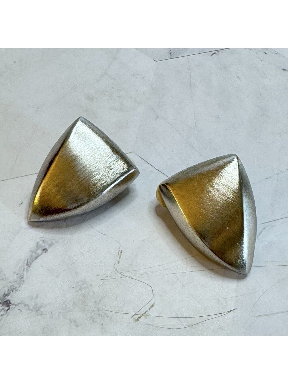 Vintage Givenchy Clip-On Earrings Paris New York Chunky Triangle Silver Tone 80s